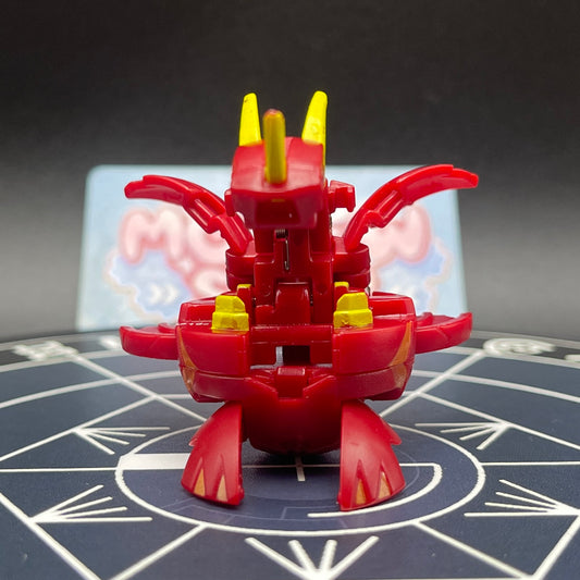 Front view of Pyrus Neo Dragonoid in open dragon mode showing head horn and spread wings