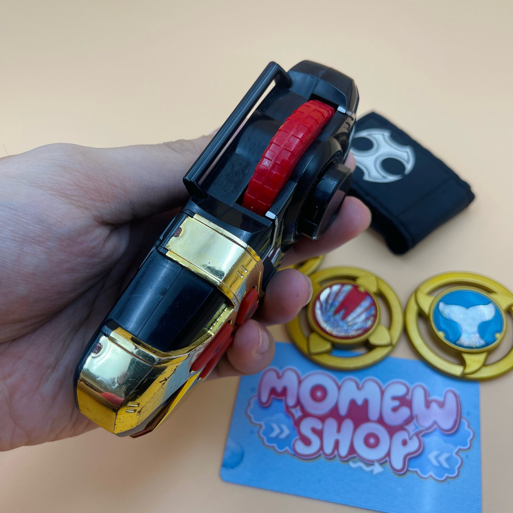 DX Wind Morpher and DX Hurricane Gyro from Power Rangers Ninja Storm 2003, also known as DX Change from Super Sentai Hurricaneger 2002, vintage DX Morpher roleplay collectible for Wind Rangers fans.