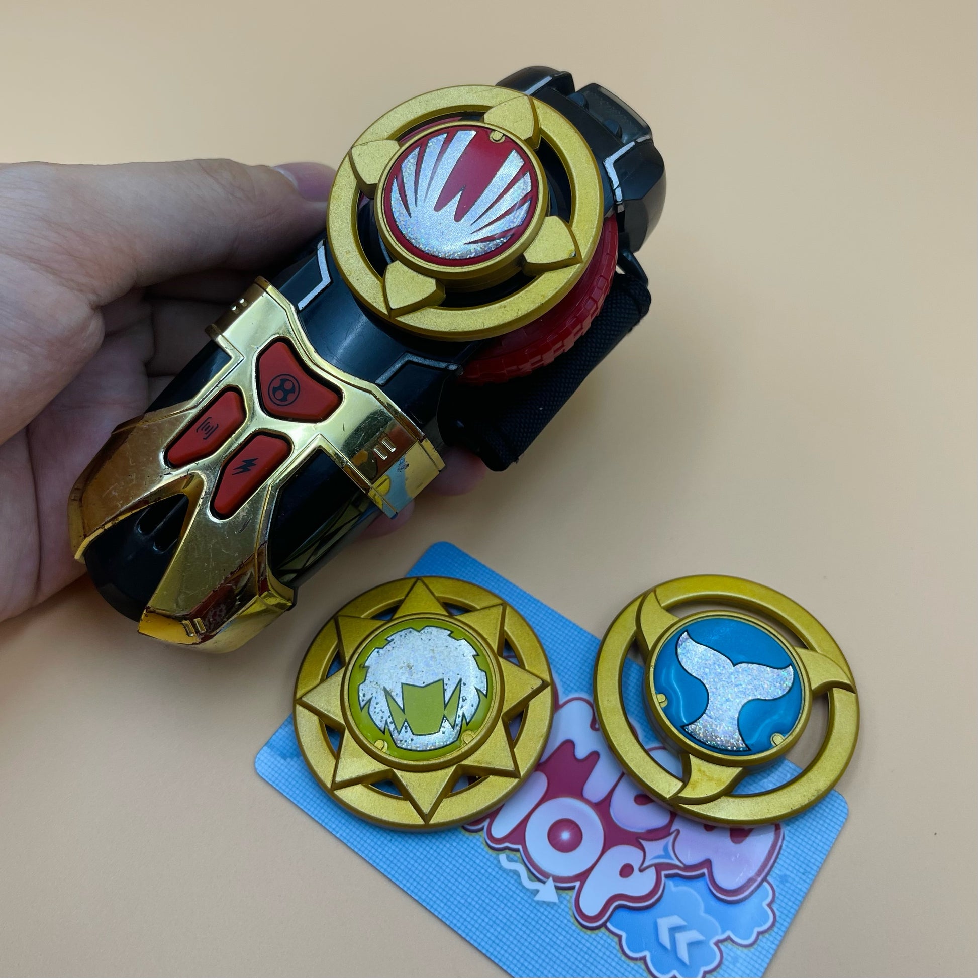 DX Wind Morpher and DX Hurricane Gyro from Power Rangers Ninja Storm 2003, also known as DX Change from Super Sentai Hurricaneger 2002, vintage DX Morpher roleplay collectible for Wind Rangers fans.