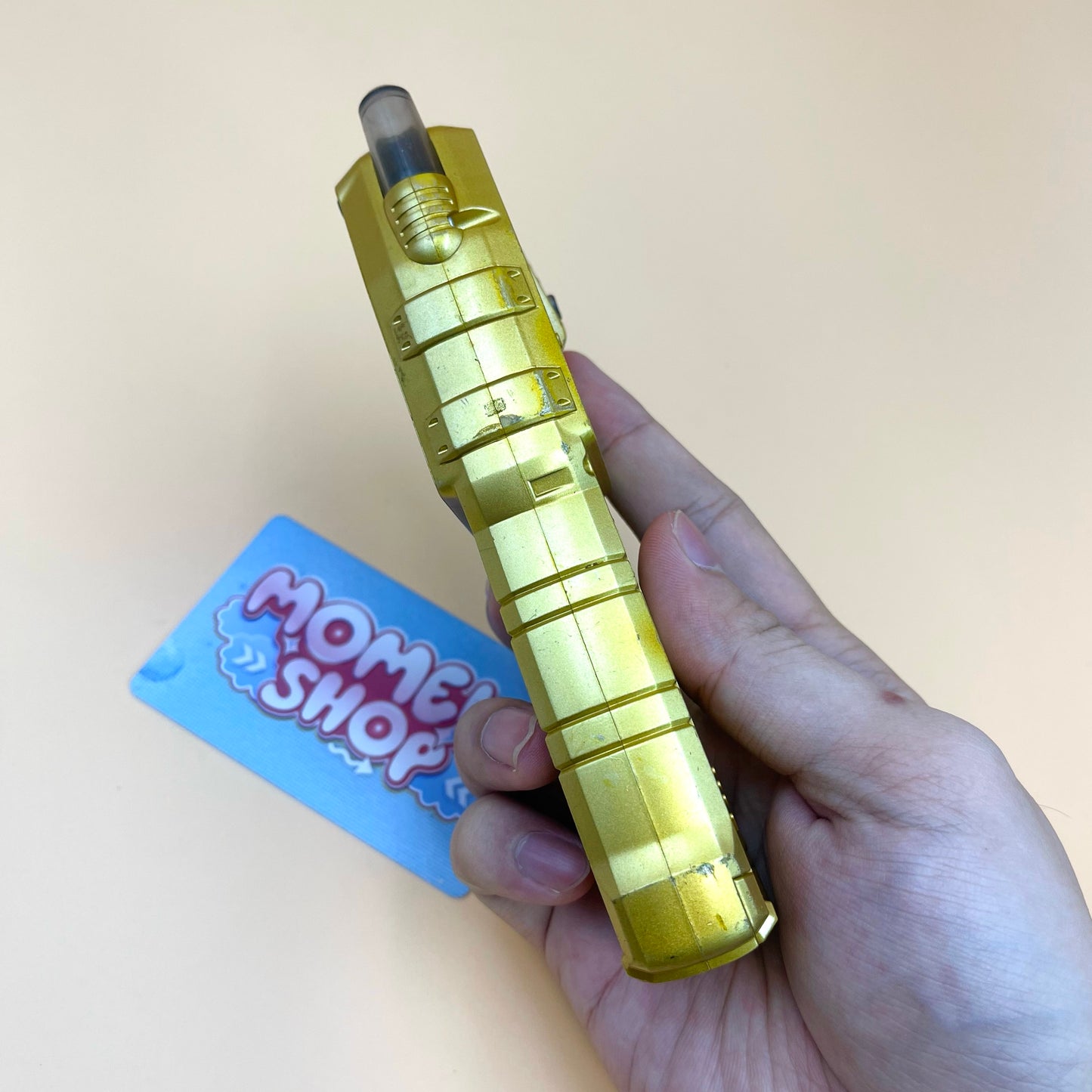 DX Grip Phone Gold & DX Solar Cell Gold Morpher from Power Rangers Mystic Force 2006, also known as DX Change from Super Sentai Magiranger 2005, vintage DX Morpher roleplay collectible for Solaris Knight fans.