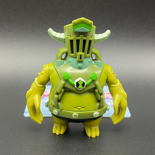 Front view of Toepick action figure from Ben 10 Omniverse featuring green armor and horned helmet design.