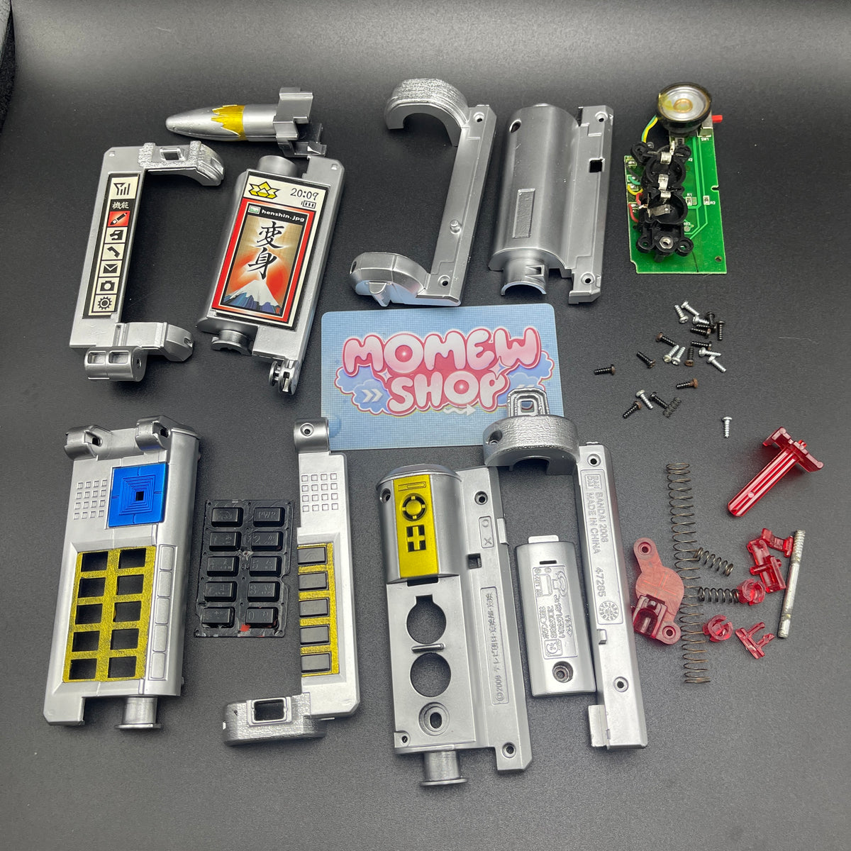Disassembled parts and components of custom Samurai Gold Morpher prop.